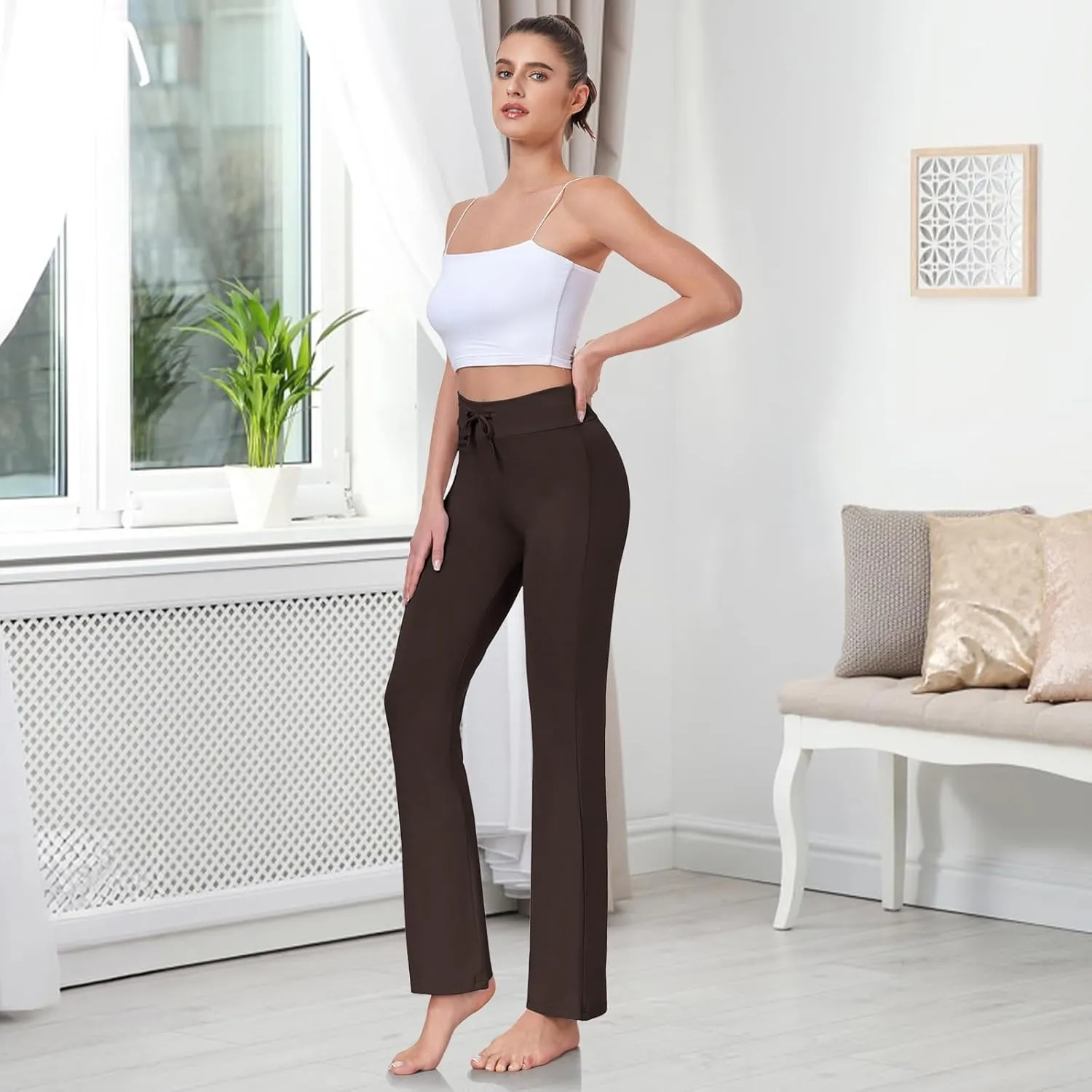 ADANIKI Women's Long Modal Comfy Drawstring Trousers Loose Straight-Leg for Yoga Running Sporting