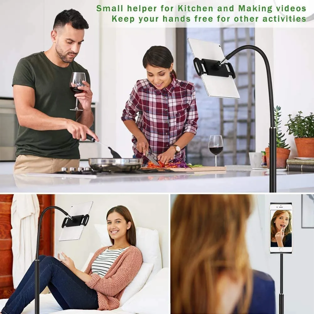 Adjustable Floor Stand Lazy Mount Holder Arm Bracket For iPad Tablet iPhone 175cm White