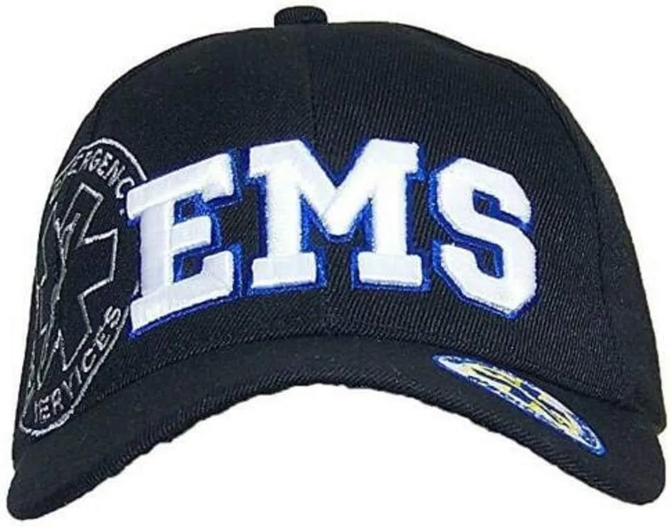 AES Embroidered Black EMS Medical Shadow Baseball Style Cap Hat
