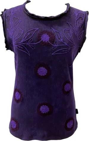 Agan Traders Women's 2025 Summer Boho Stonewashed Sleeveless Blouse - Embroidered Tie-dye Wide Strap Tank Top Blouses