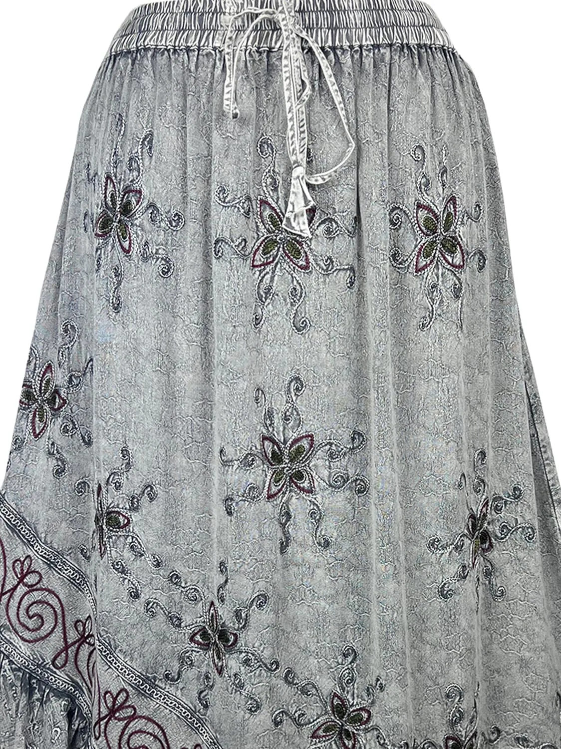 Agan Traders Women's 2025 Summer Western Boho Vintage Drawstring Embroidered Flared Ruffle High Waist Long Skirt