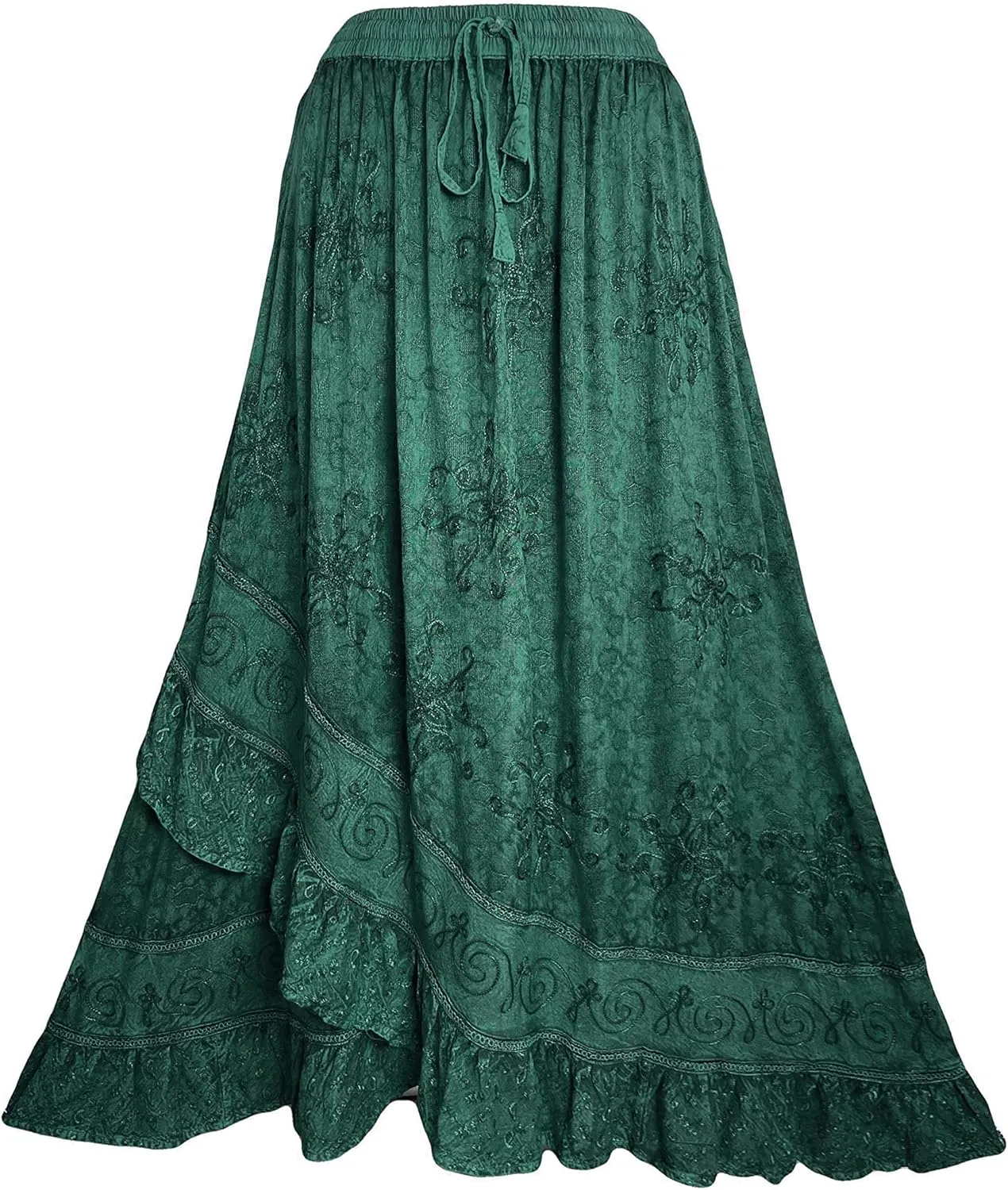Agan Traders Women's 2025 Summer Western Boho Vintage Drawstring Embroidered Flared Ruffle High Waist Long Skirt