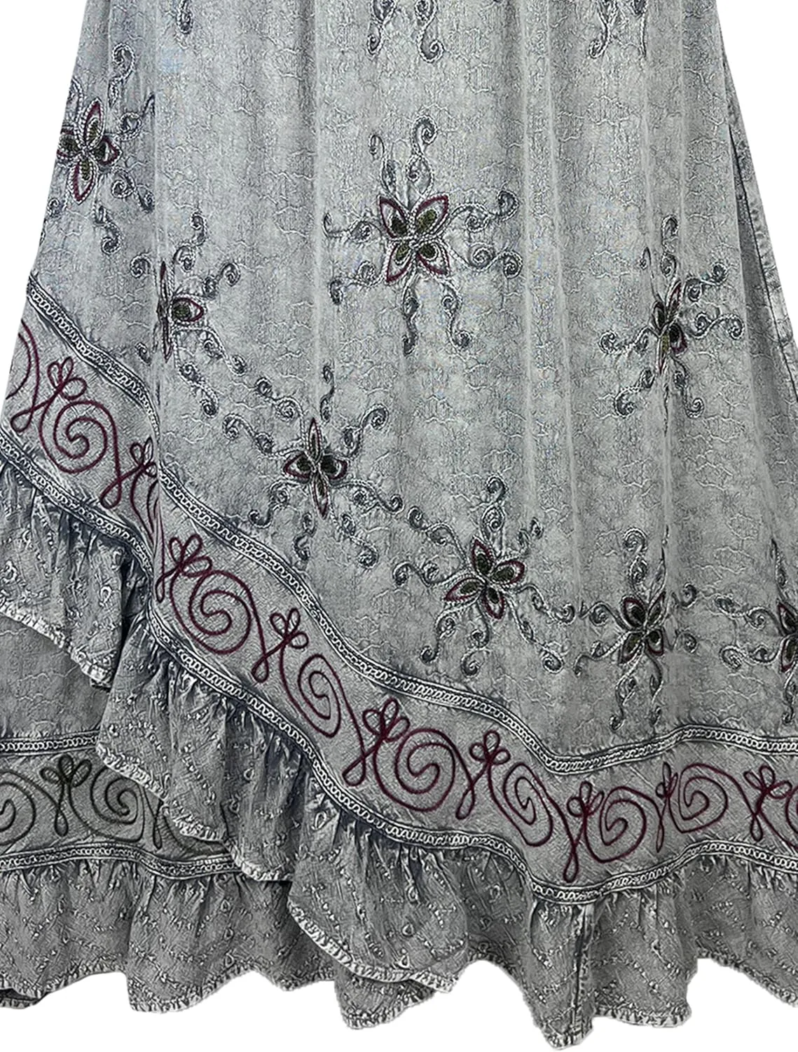 Agan Traders Women's 2025 Summer Western Boho Vintage Drawstring Embroidered Flared Ruffle High Waist Long Skirt