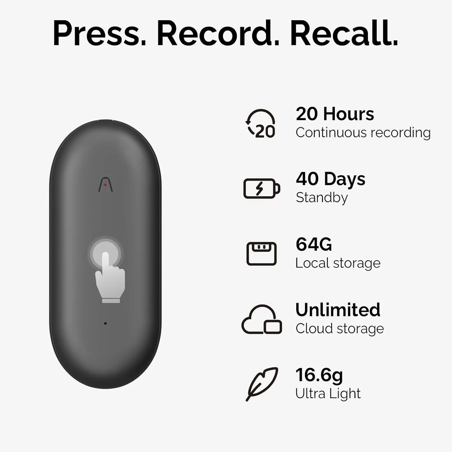 AI Voice Recorder, PLAUD NotePin Voice Recorder, App Control, AI Notetaker, AI Transcribe & Summarize, Support 112 Languages, 64GB Memory, Audio Recorder for Lectures, Meetings, Cosmic Gray