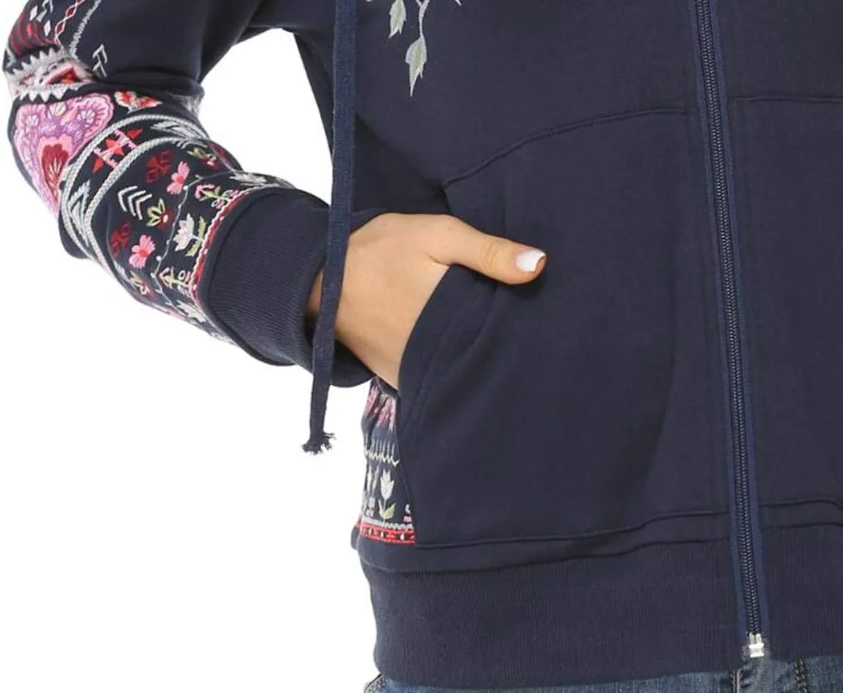 AK Women's Full Zip Long Sleeve Embroidered Sweatshirt Floral Boho Embroidered Mexican Hoodie Fall Winter Coat Tops Jackets
