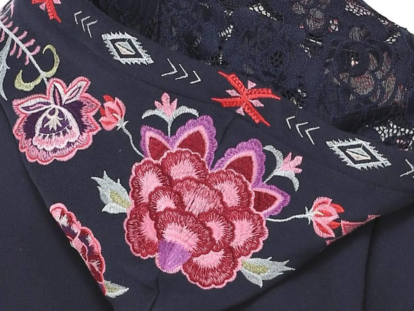 AK Women's Full Zip Long Sleeve Embroidered Sweatshirt Floral Boho Embroidered Mexican Hoodie Fall Winter Coat Tops Jackets