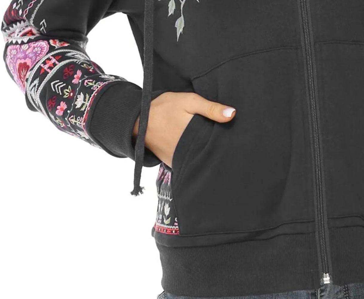 AK Women's Full Zip Long Sleeve Embroidered Sweatshirt Floral Boho Embroidered Mexican Hoodie Fall Winter Coat Tops Jackets