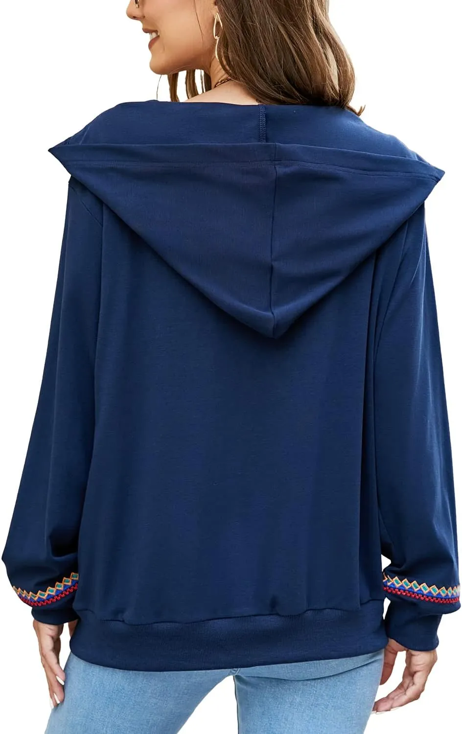 AK Women's Full Zip Long Sleeve Embroidered Sweatshirt Floral Boho Embroidered Mexican Hoodie Fall Winter Coat Tops Jackets