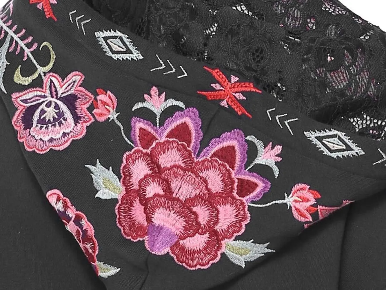 AK Women's Full Zip Long Sleeve Embroidered Sweatshirt Floral Boho Embroidered Mexican Hoodie Fall Winter Coat Tops Jackets