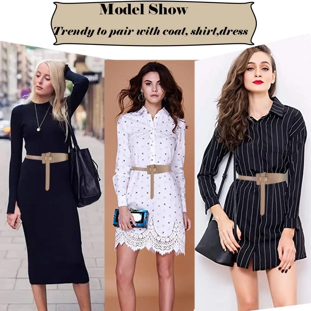 ALAIX Women's Leather Belt Dress Belt for Jeans Jumpsuit Coat Fashion Tie a Knot Genuine Leather Waist Belt