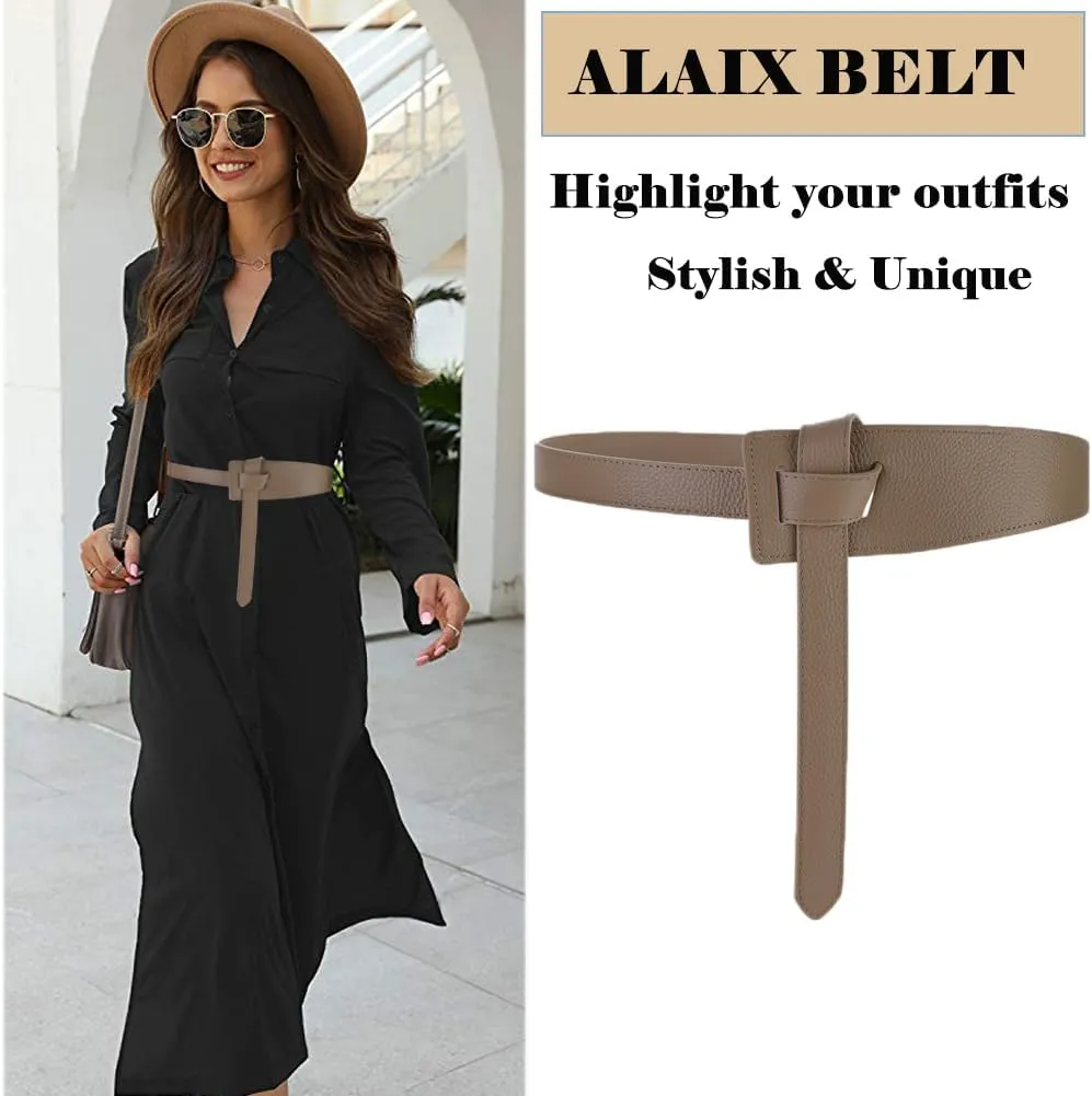 ALAIX Women's Leather Belt Dress Belt for Jeans Jumpsuit Coat Fashion Tie a Knot Genuine Leather Waist Belt