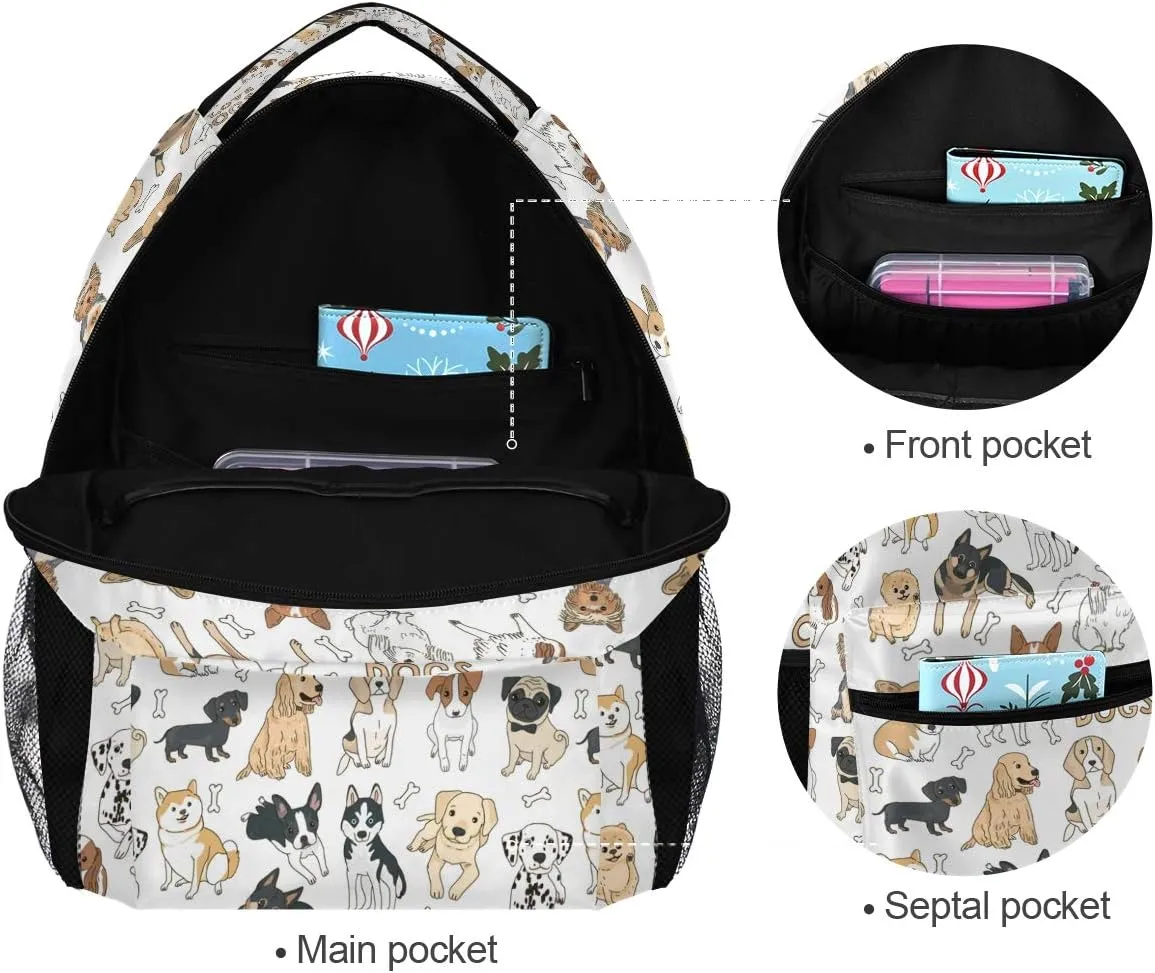 ALAZA Cute Doodle Dog Print Animal Large Backpack for Kids Boys Girls School Student Personalized Laptop iPad Tablet Travel School Bag with Multiple Pockets