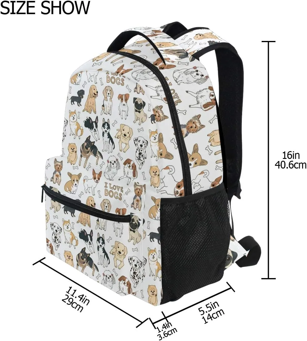 ALAZA Cute Doodle Dog Print Animal Large Backpack for Kids Boys Girls School Student Personalized Laptop iPad Tablet Travel School Bag with Multiple Pockets