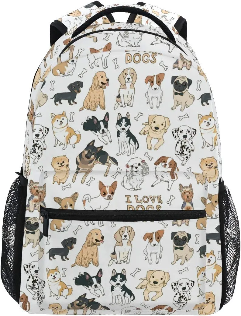 ALAZA Cute Doodle Dog Print Animal Large Backpack for Kids Boys Girls School Student Personalized Laptop iPad Tablet Travel School Bag with Multiple Pockets