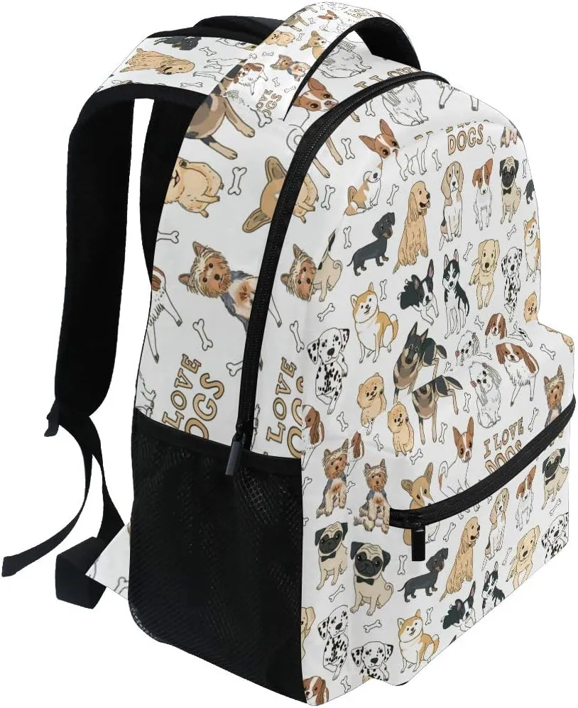 ALAZA Cute Doodle Dog Print Animal Large Backpack for Kids Boys Girls School Student Personalized Laptop iPad Tablet Travel School Bag with Multiple Pockets