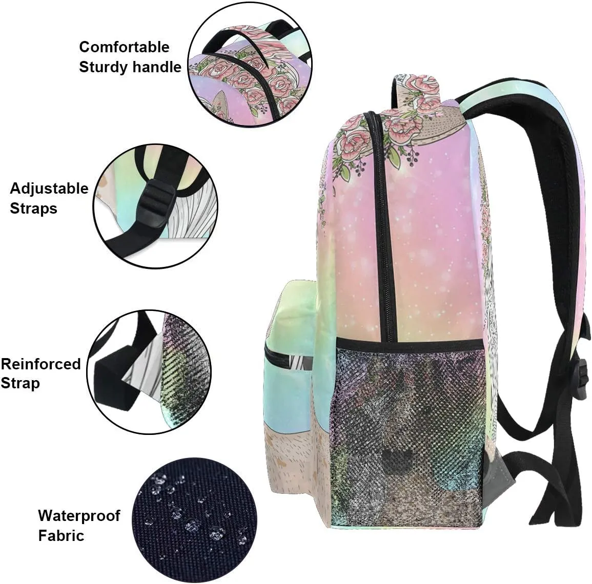 ALAZA Cute Rainbow Flower Horse Backpacks for Girls Elementary School Bookbag 3rd 4th 5th Grade