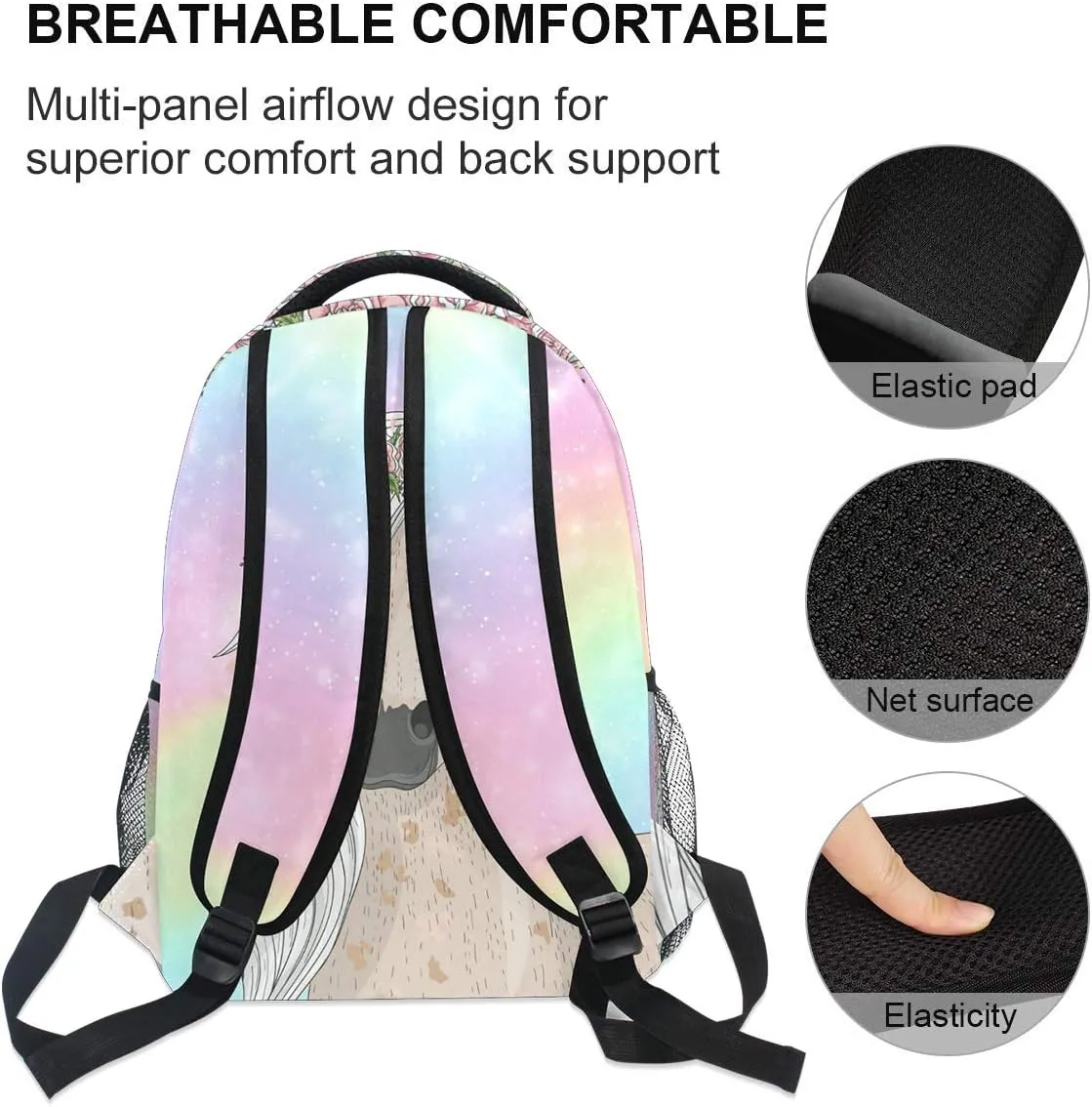 ALAZA Cute Rainbow Flower Horse Backpacks for Girls Elementary School Bookbag 3rd 4th 5th Grade