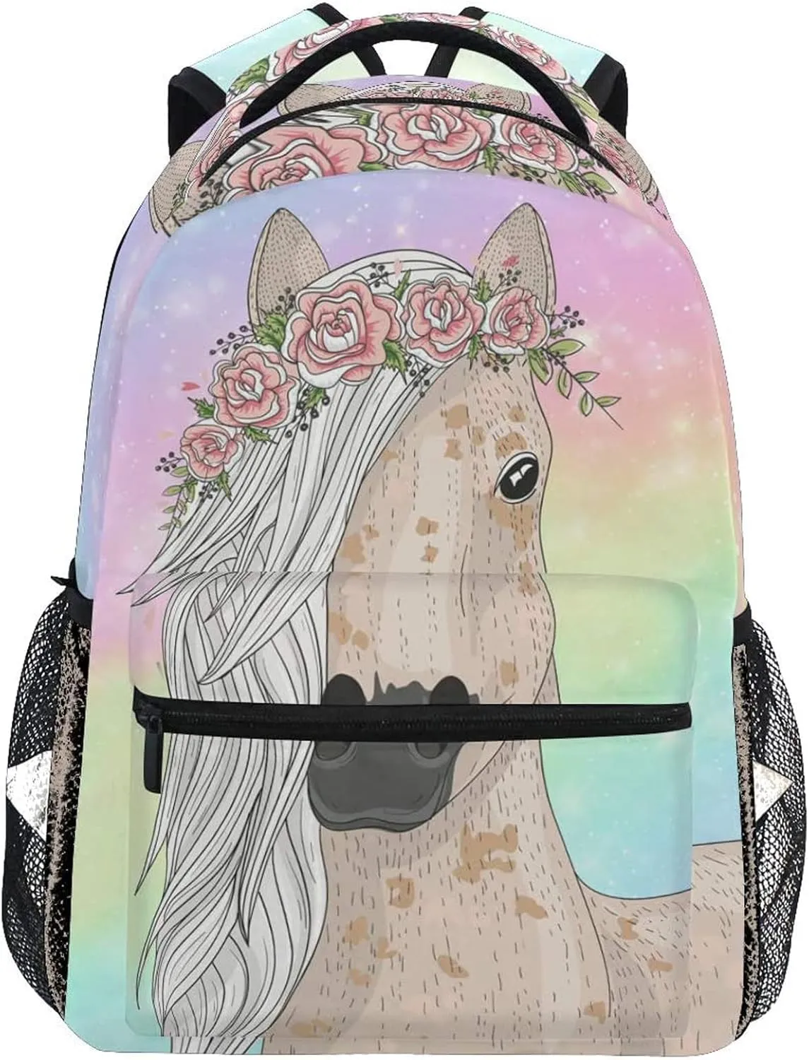 ALAZA Cute Rainbow Flower Horse Backpacks for Girls Elementary School Bookbag 3rd 4th 5th Grade