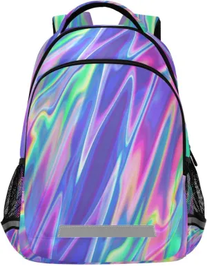 ALAZA Rainbow Holographic Swirl Tie Dye Backpack for Students Boys Girls School Bag Travel Daypack
