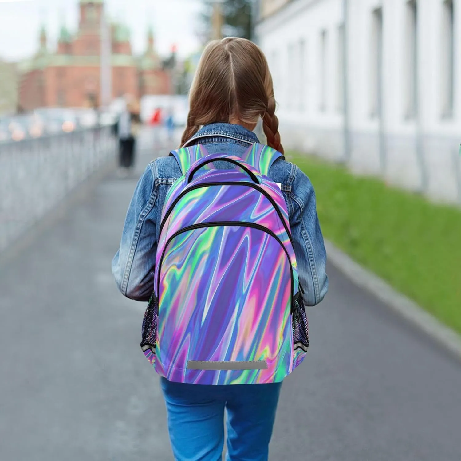ALAZA Rainbow Holographic Swirl Tie Dye Backpack for Students Boys Girls School Bag Travel Daypack