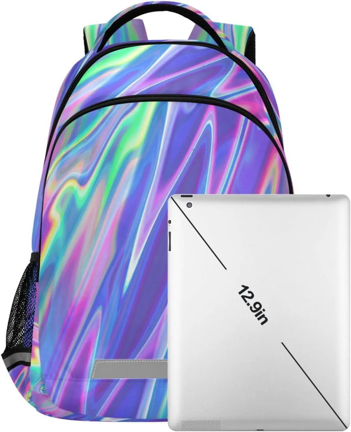 ALAZA Rainbow Holographic Swirl Tie Dye Backpack for Students Boys Girls School Bag Travel Daypack