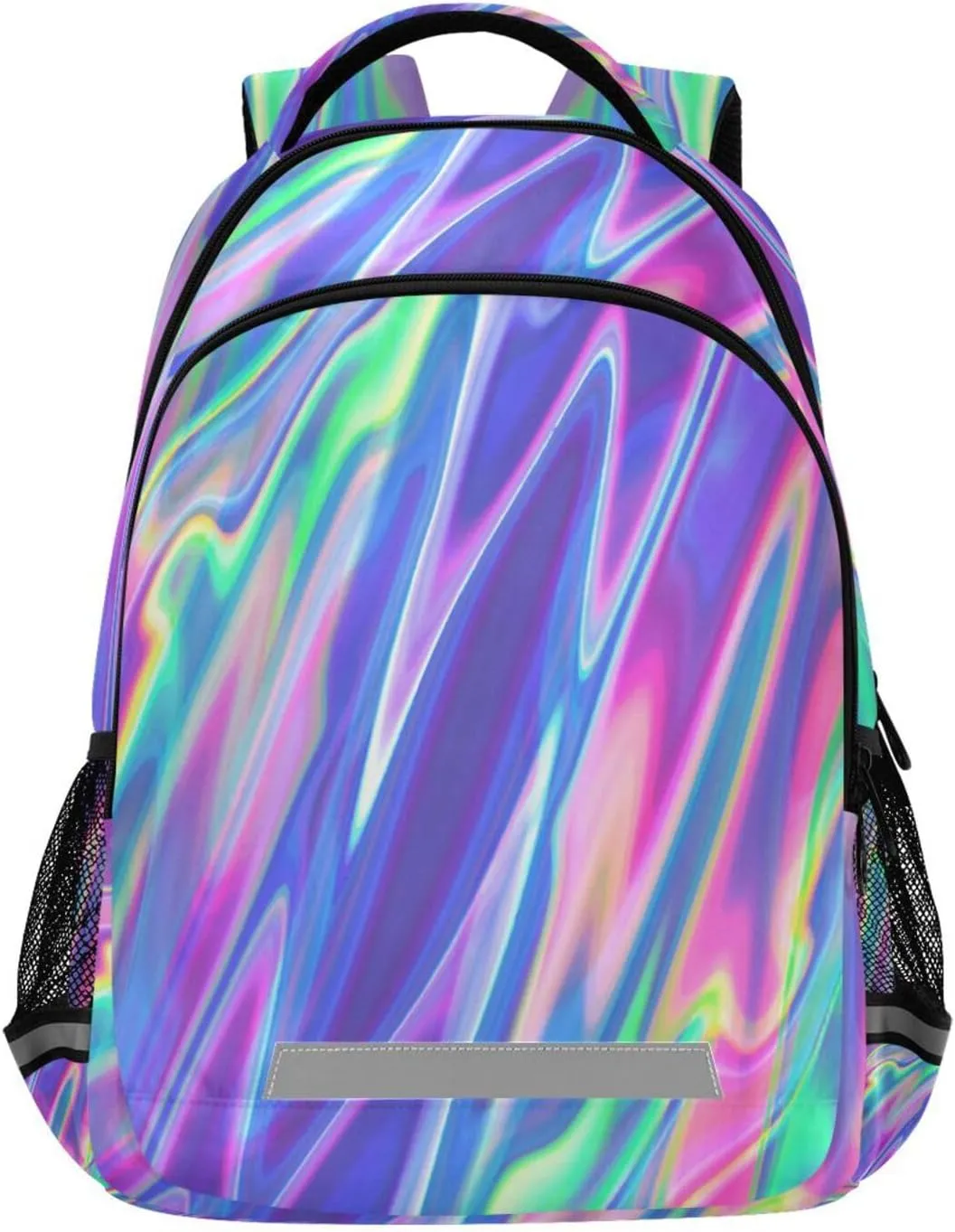 ALAZA Rainbow Holographic Swirl Tie Dye Backpack for Students Boys Girls School Bag Travel Daypack