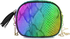 ALAZA Women's Snake Skin Rainbow Color PU Leather Crossbody Bag Shoulder Purse with Tassel