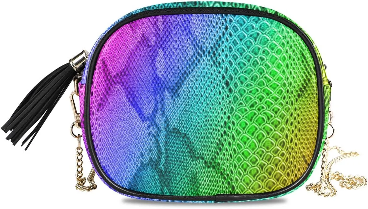ALAZA Women's Snake Skin Rainbow Color PU Leather Crossbody Bag Shoulder Purse with Tassel