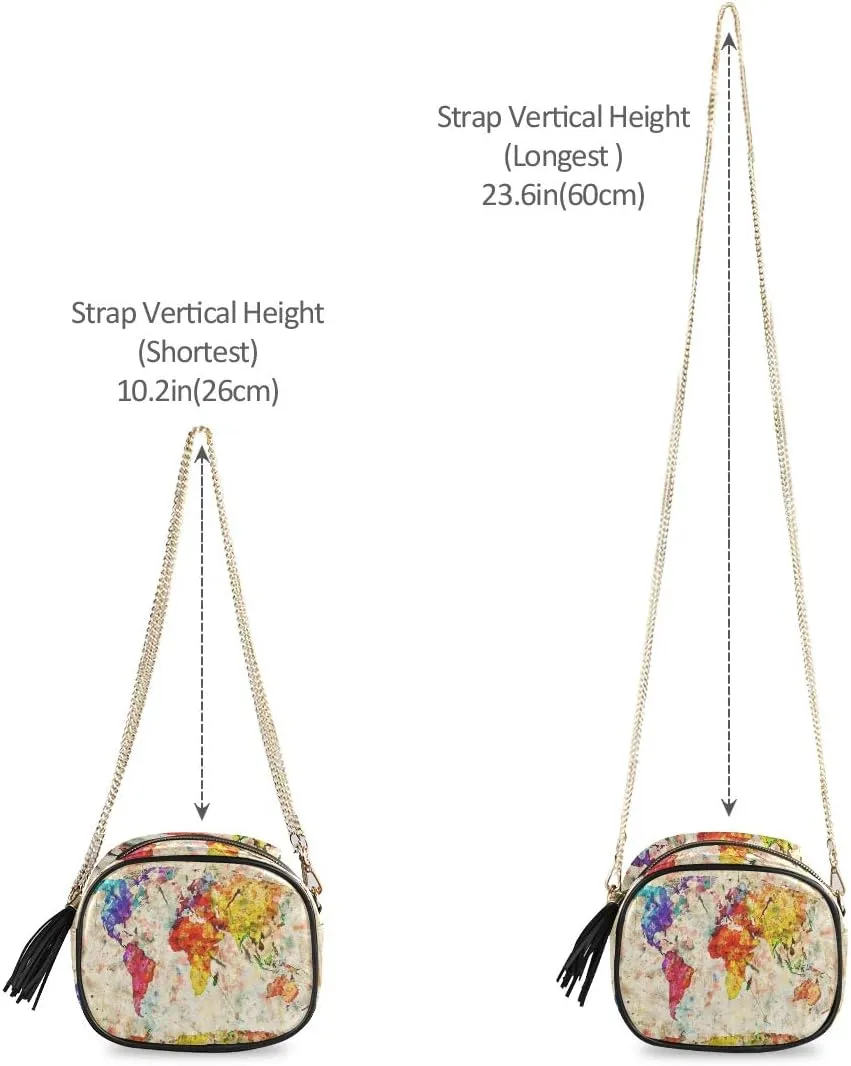 ALAZA Women's Vintage Rainbow World Map Cross Body Bag Chain Shoulder Handbag Purse with Tassel