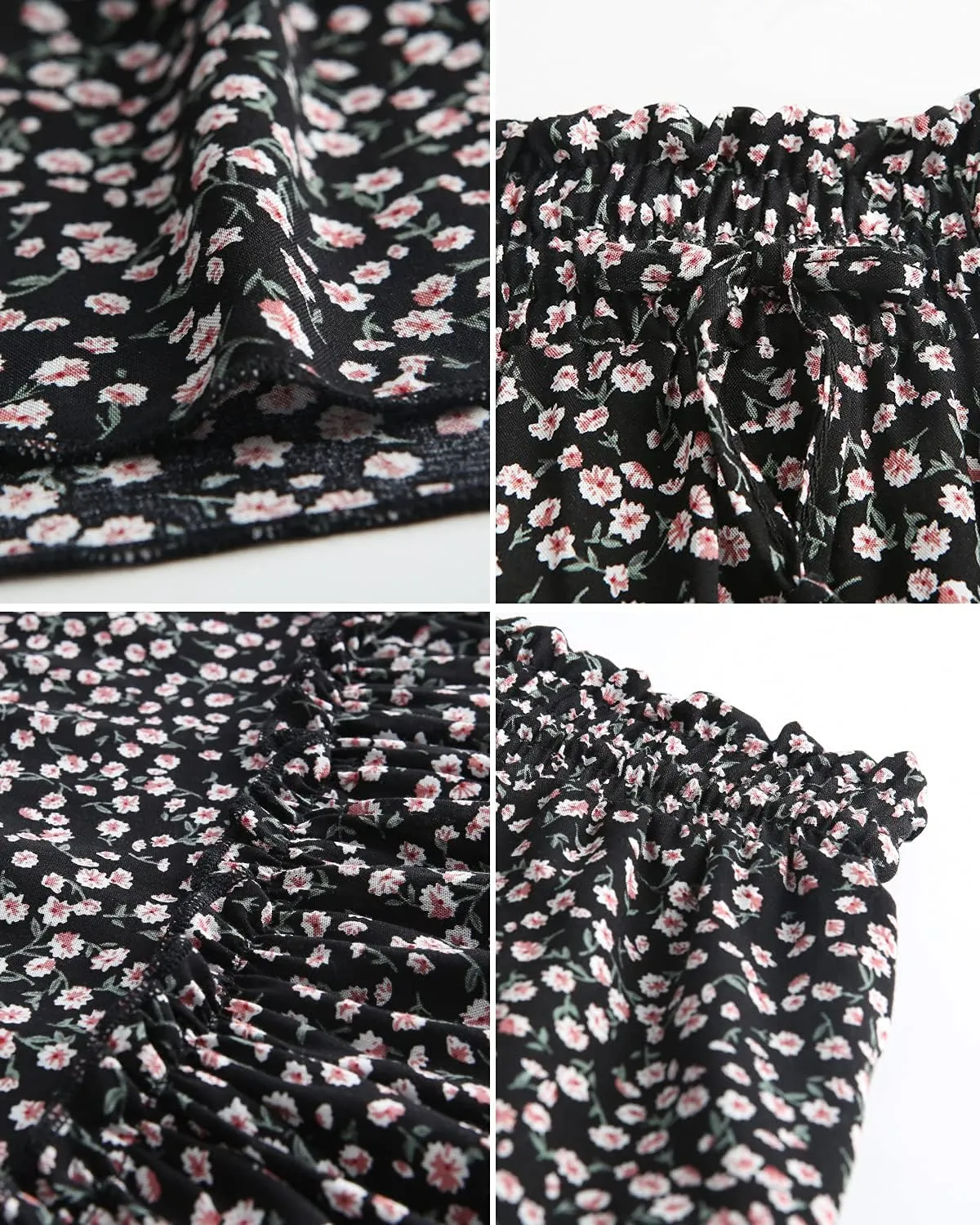 Alelly Women's Summer Cute High Waist Ruffle Skirt Floral Print Swing Beach Mini Skirt