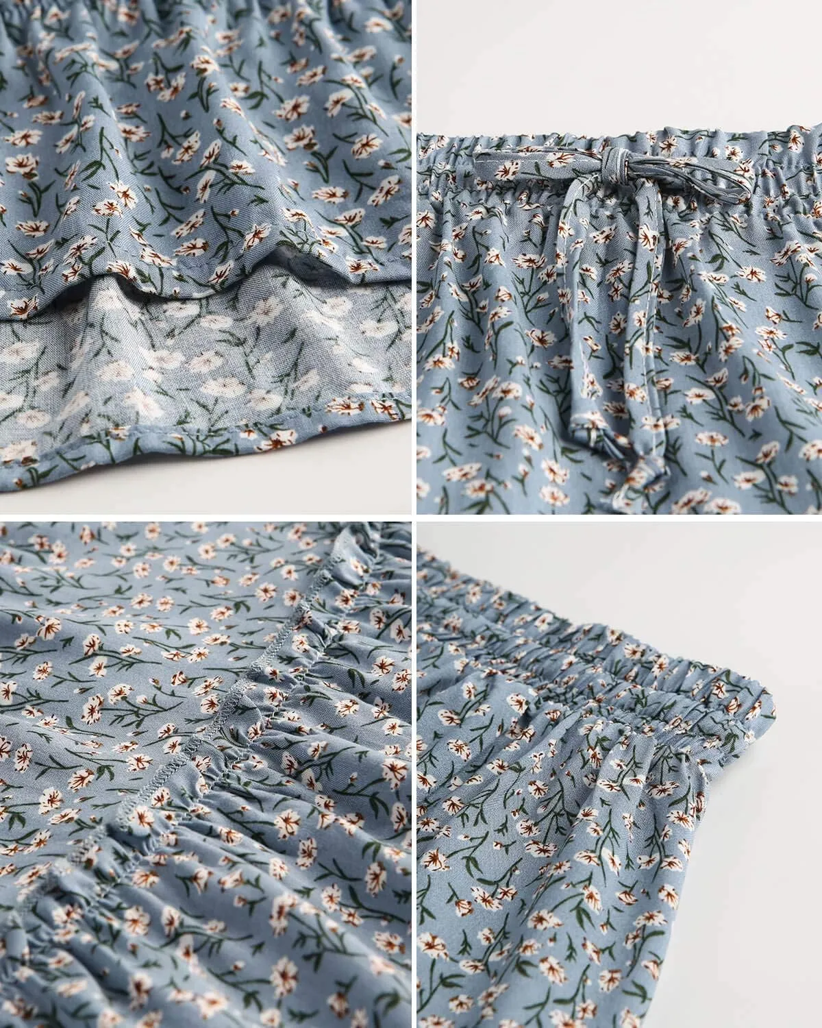 Alelly Women's Summer Cute High Waist Ruffle Skirt Floral Print Swing Beach Mini Skirt