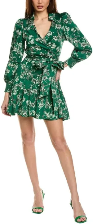 Alice and Olivia Womens Alisa Floral Print Long Sleeve Wrap Dress
