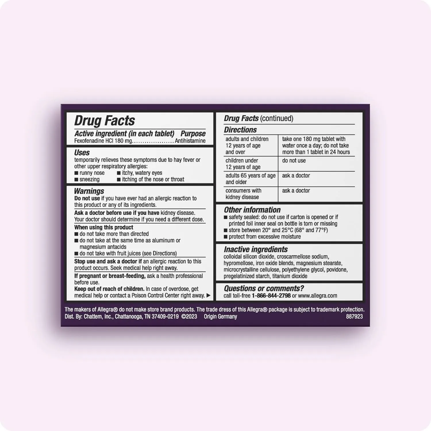 Allegra Adult 24-Hour Allergy Relief Tablets, Non-Drowsy Indoor and Outdoor Allergy Medicine, 180 mg Fexofenadine HCI Antihistamine Pill, 45-Count