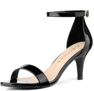 Allegra K Women's Ankle Strap Kitten Heeled Open Toe Stiletto Heels Sandals
