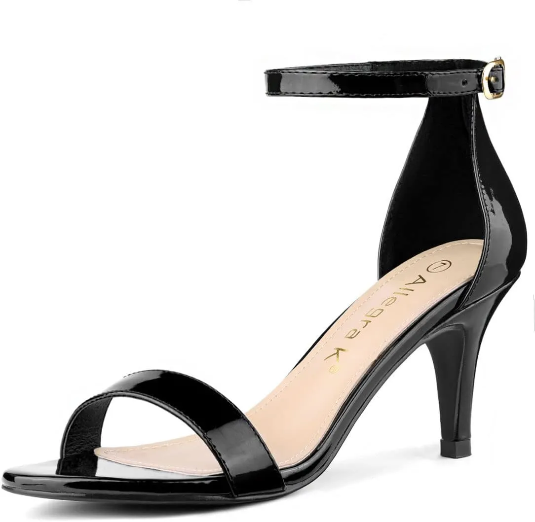 Allegra K Women's Ankle Strap Kitten Heeled Open Toe Stiletto Heels Sandals