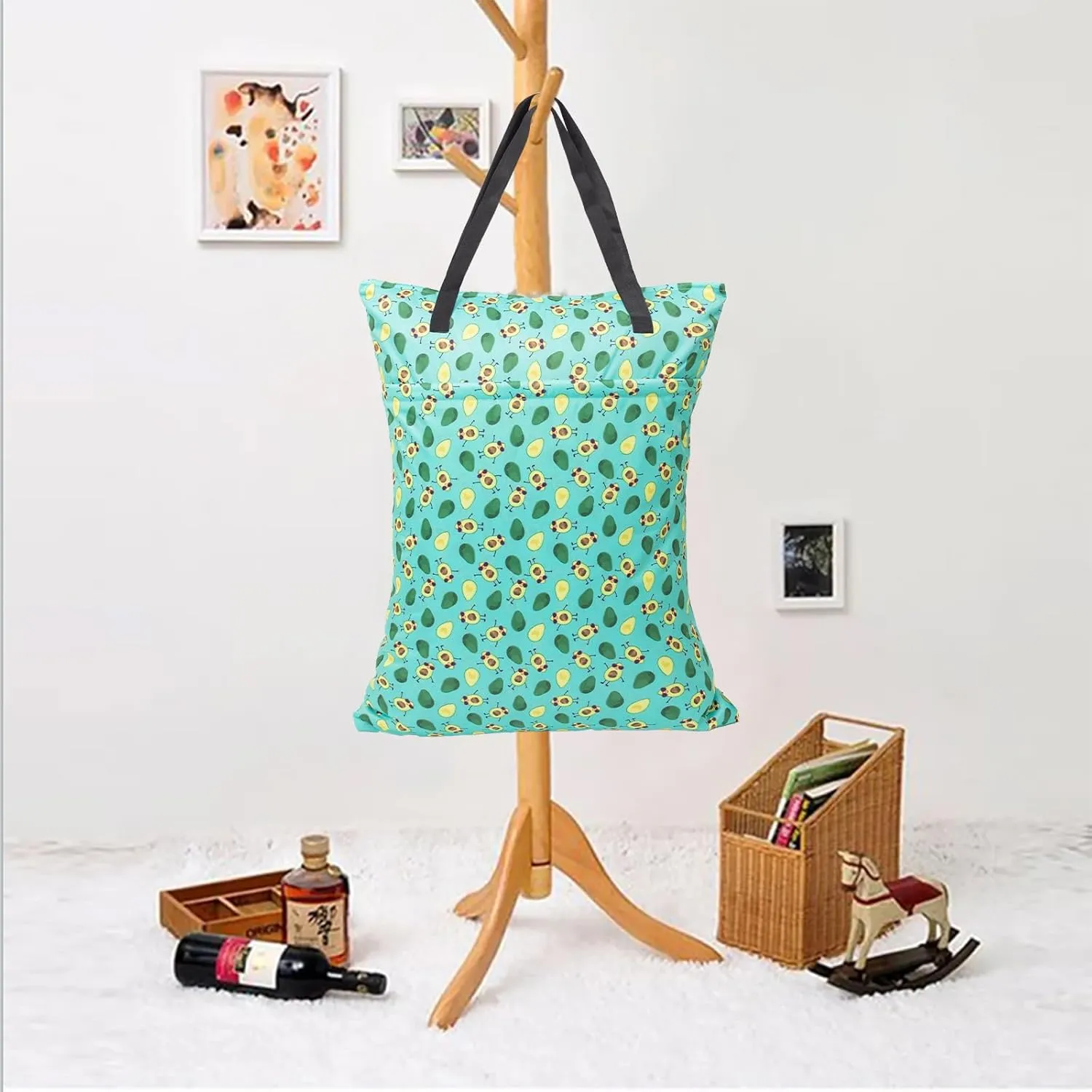 ALVABABY 2 Pack Large Wet Dry Bag Waterproof Hanging Cloth Diaper with Double Zippered Pockets 25x18 inches (Avocados and starfish)