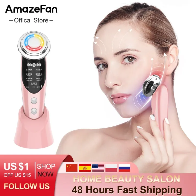AmazeFan7in1RF&EMS Radio Mesotherapy Electroporation lifting Beauty LED Face Skin Rejuvenation Remover Wrinkle Radio Frequency