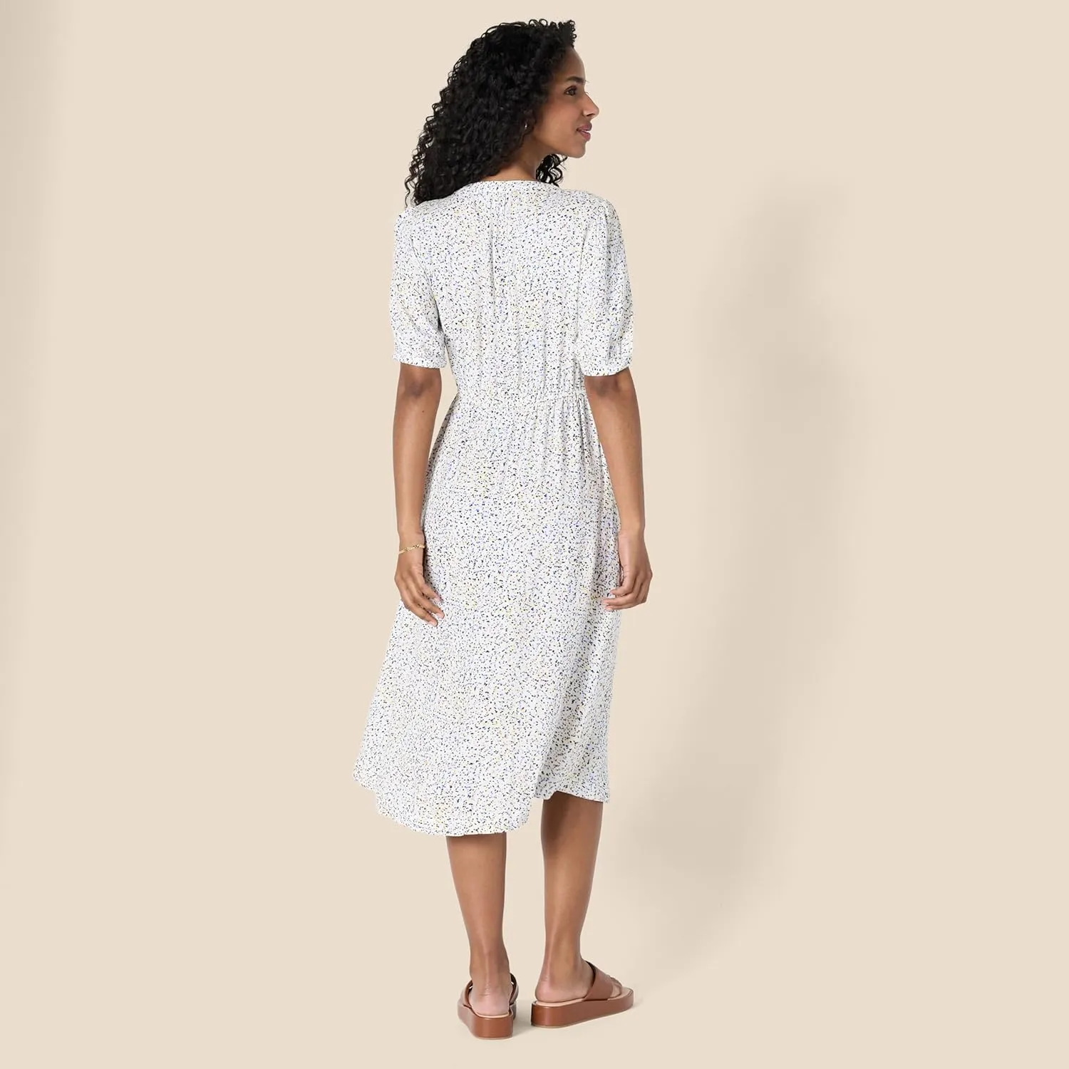 Amazon Essentials Women's Relaxed Fit Half-Sleeve Waisted Midi A-Line Dress