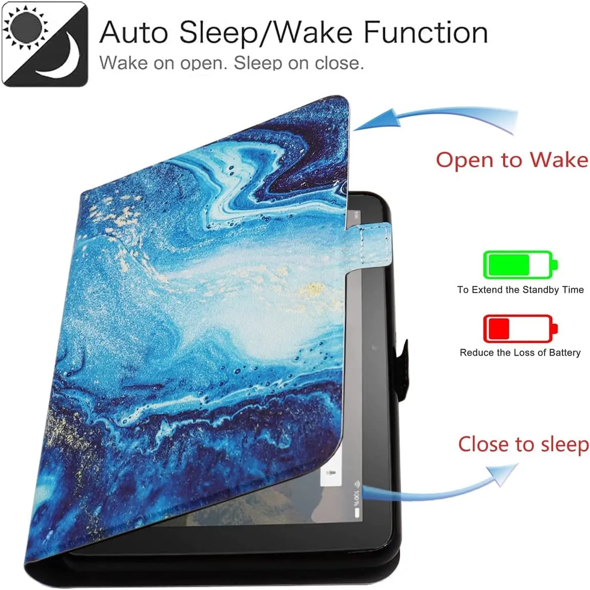 Amazon Kindle Fire HD 10 and Fire HD 10 Plus 10.1" Tablet Case (13th/11th Generation 2023/2021 Release), Slim Fit Leather Stand Smart Cover with Auto Sleep/Wake, Blue Marble