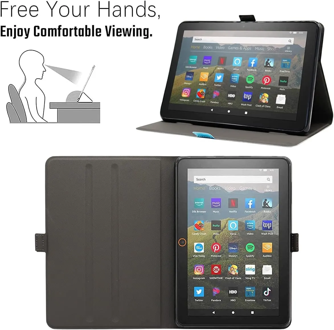 Amazon Kindle Fire HD 10 and Fire HD 10 Plus 10.1" Tablet Case (13th/11th Generation 2023/2021 Release), Slim Fit Leather Stand Smart Cover with Auto Sleep/Wake, Blue Marble