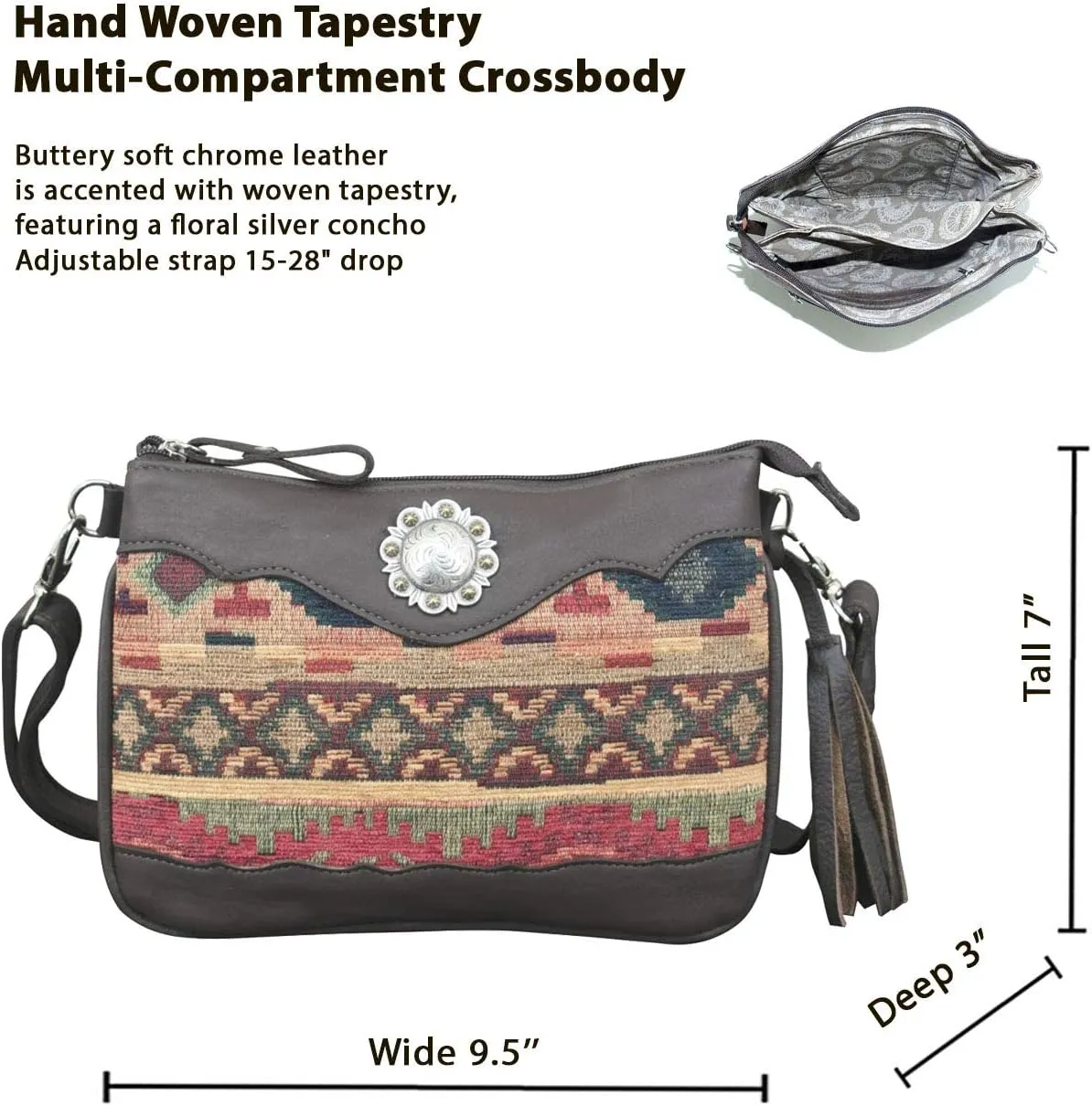 American West Multi-Compartment Womens Crossbody Bag for Women - 100% Genuine Leather