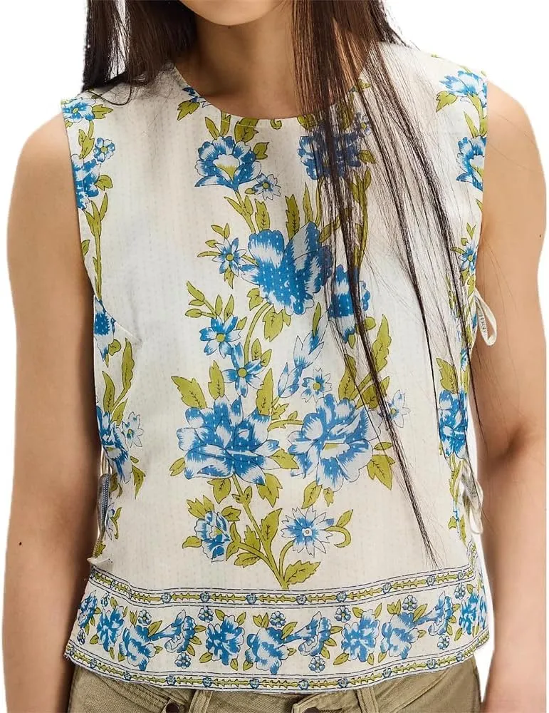 Amiblvowa Tie Front Tank Top Y2k Women Teen Girl Sleeveless Crop Vest Low V Neck Bow Sexy Going Out Summer Cropped Top