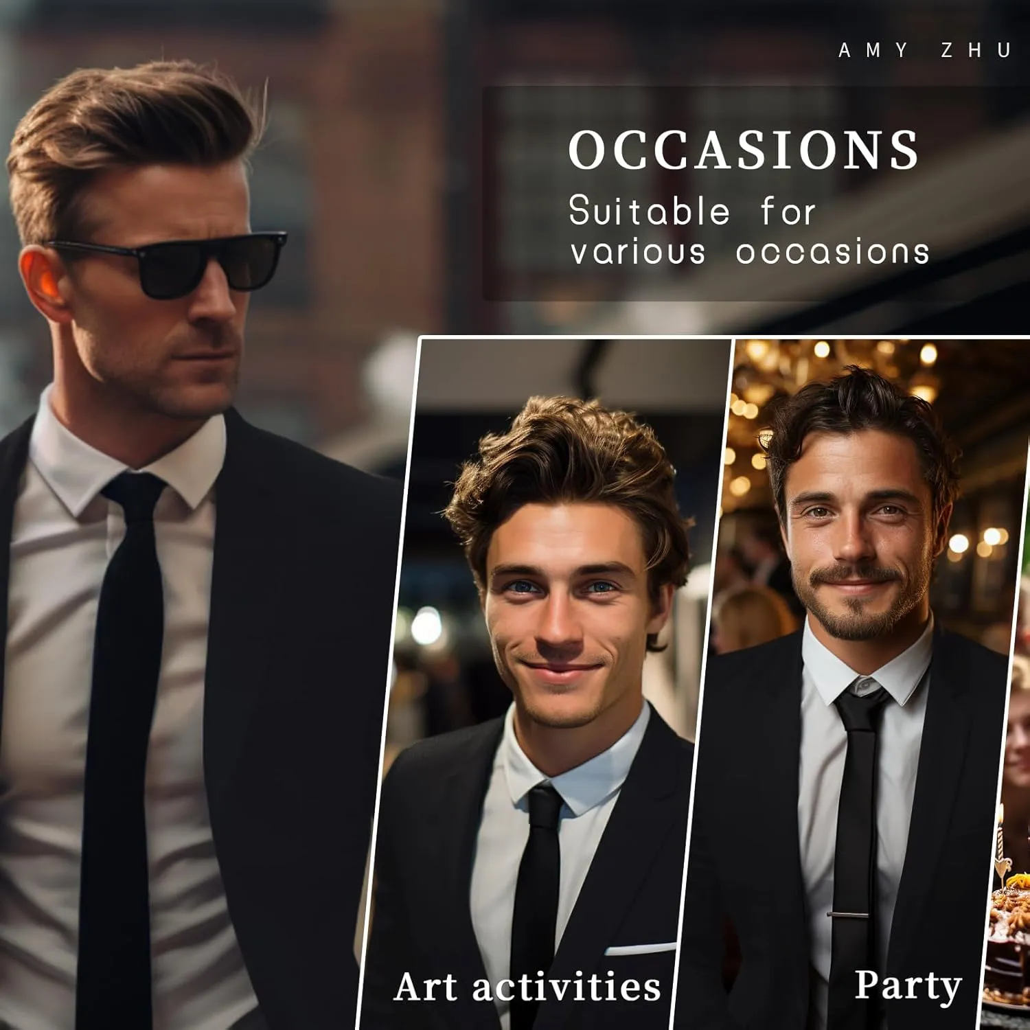AMY ZHU Men's 2 Piece Suit Regular Fit Blazer Big and Tall Business Suit Jacket Suit Pants for Wedding
