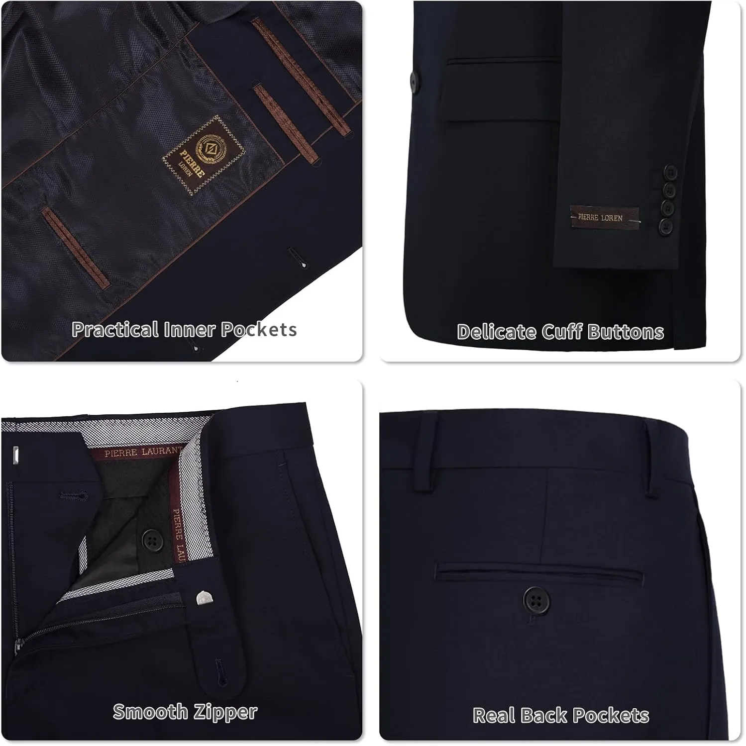 AMY ZHU Men's 2 Piece Suit Regular Fit Blazer Big and Tall Business Suit Jacket Suit Pants for Wedding