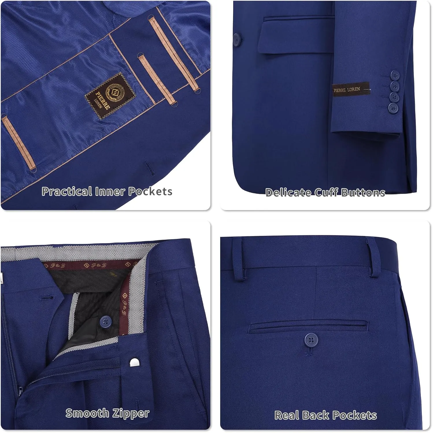AMY ZHU Men's 2 Piece Suit Regular Fit Blazer Big and Tall Business Suit Jacket Suit Pants for Wedding