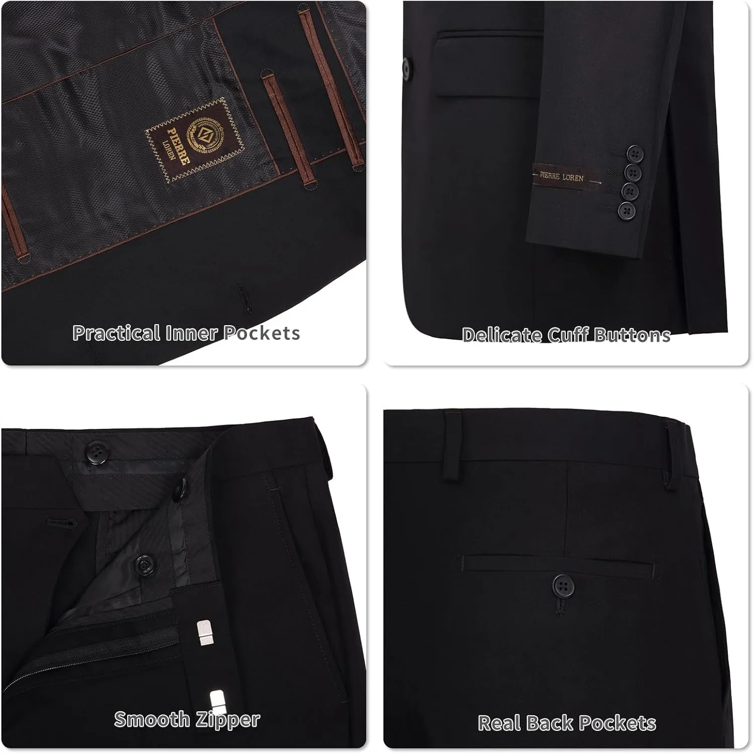 AMY ZHU Men's 2 Piece Suit Regular Fit Blazer Big and Tall Business Suit Jacket Suit Pants for Wedding