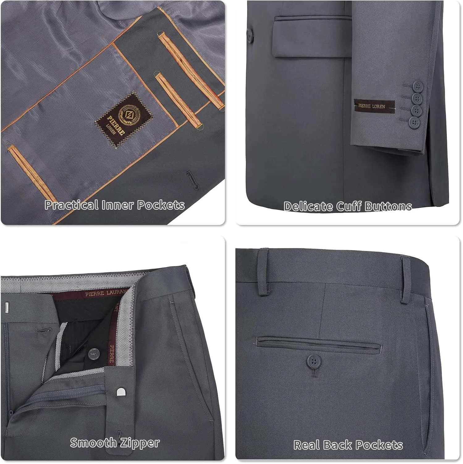 AMY ZHU Men's 2 Piece Suit Regular Fit Blazer Big and Tall Business Suit Jacket Suit Pants for Wedding