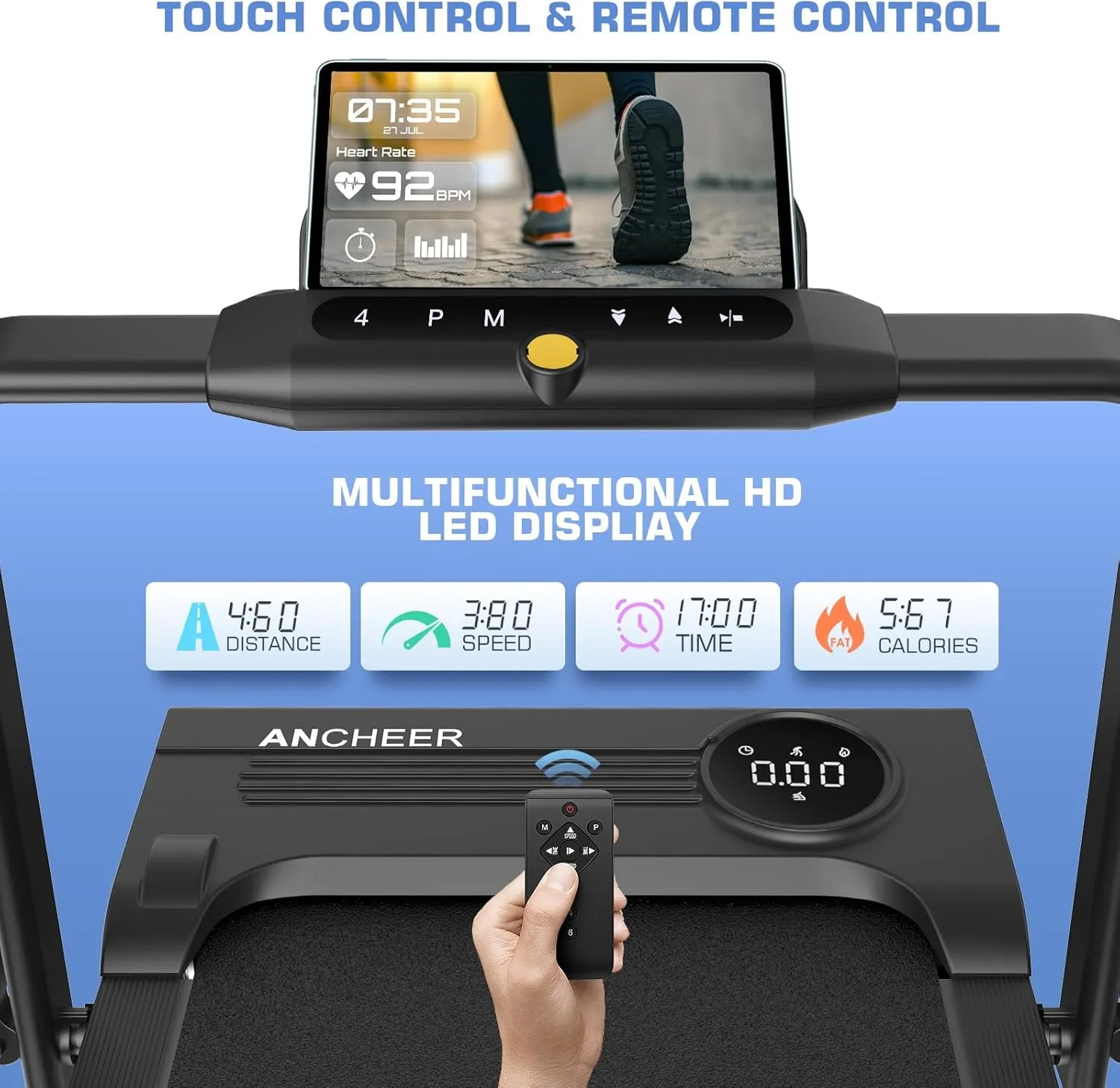 ANCHEER Walking Pad Treadmill with Incline and Handle Bar - Under Desk Treadmill 4 in 1 Folding Treadmills for Home Office/LED Display/Dual Control/12 Preset Programs