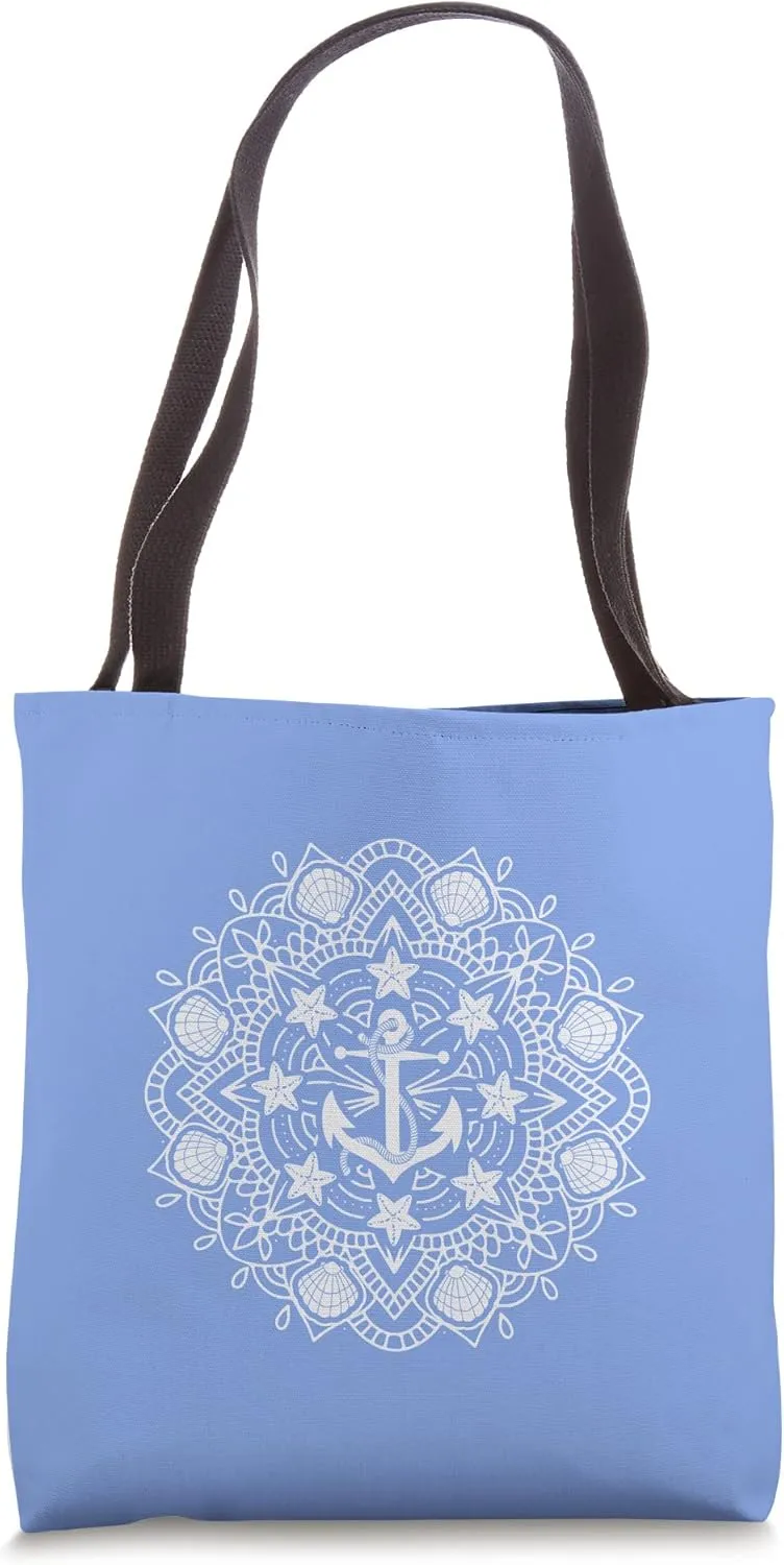 Anchor Mandala With Starfish And Seashells - Nautical Summer Tote Bag