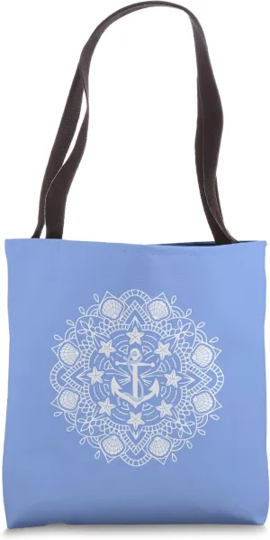 Anchor Mandala With Starfish And Seashells - Nautical Summer Tote Bag